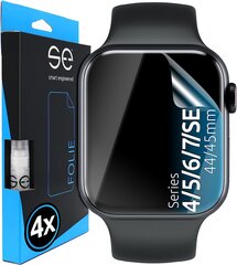 SE® [4 штуки] 3D защитная пленка для Apple Watch 7 / SE / 6/5 / 4 (45 мм и 44 мм) - максимальная крышка - Самоаллеринг - мочевой мочевой пузырь - безмолвная установка - влажная монтаж - Лучшая альтернатива защитному стеклому цена и информация | Аксессуары для смарт-часов и браслетов | pigu.lt