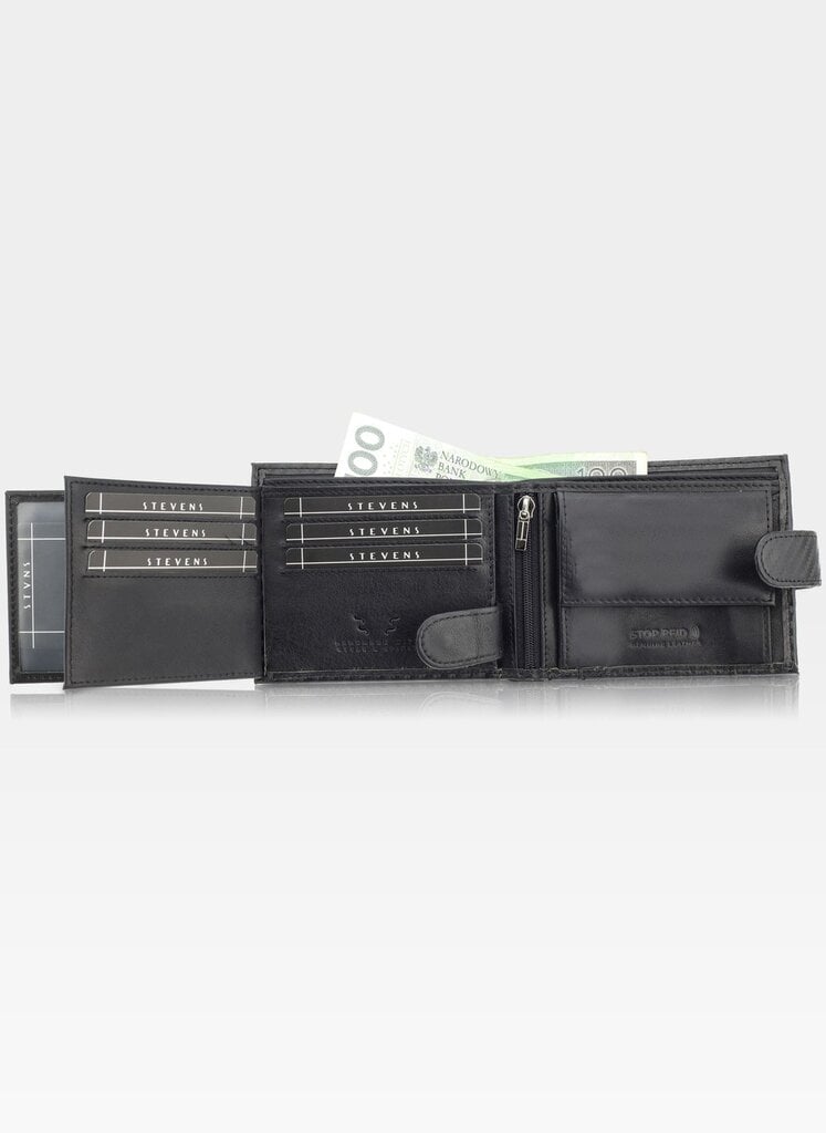 Vyriška odinė piniginė Stevens 325A Carbon, juoda цена и информация | Vyriškos piniginės, kortelių dėklai | pigu.lt