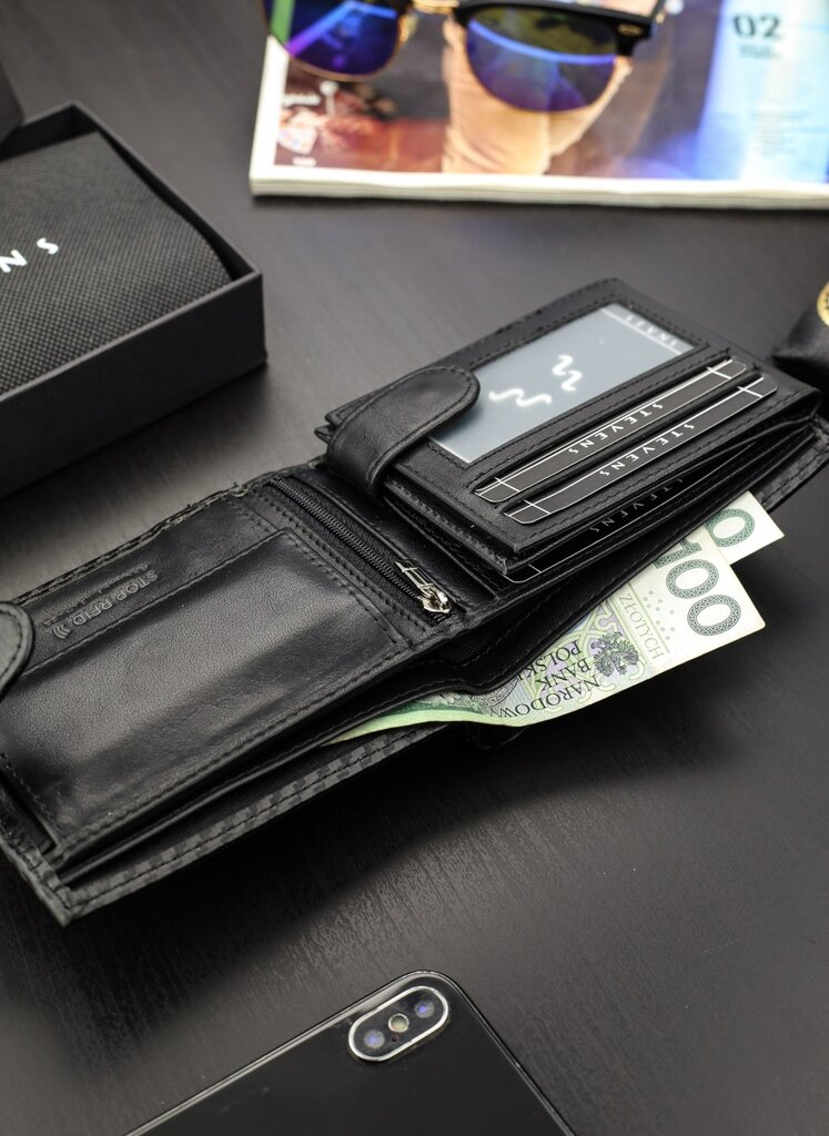 Vyriška odinė piniginė Stevens 325A Carbon, juoda kaina ir informacija | Vyriškos piniginės, kortelių dėklai | pigu.lt