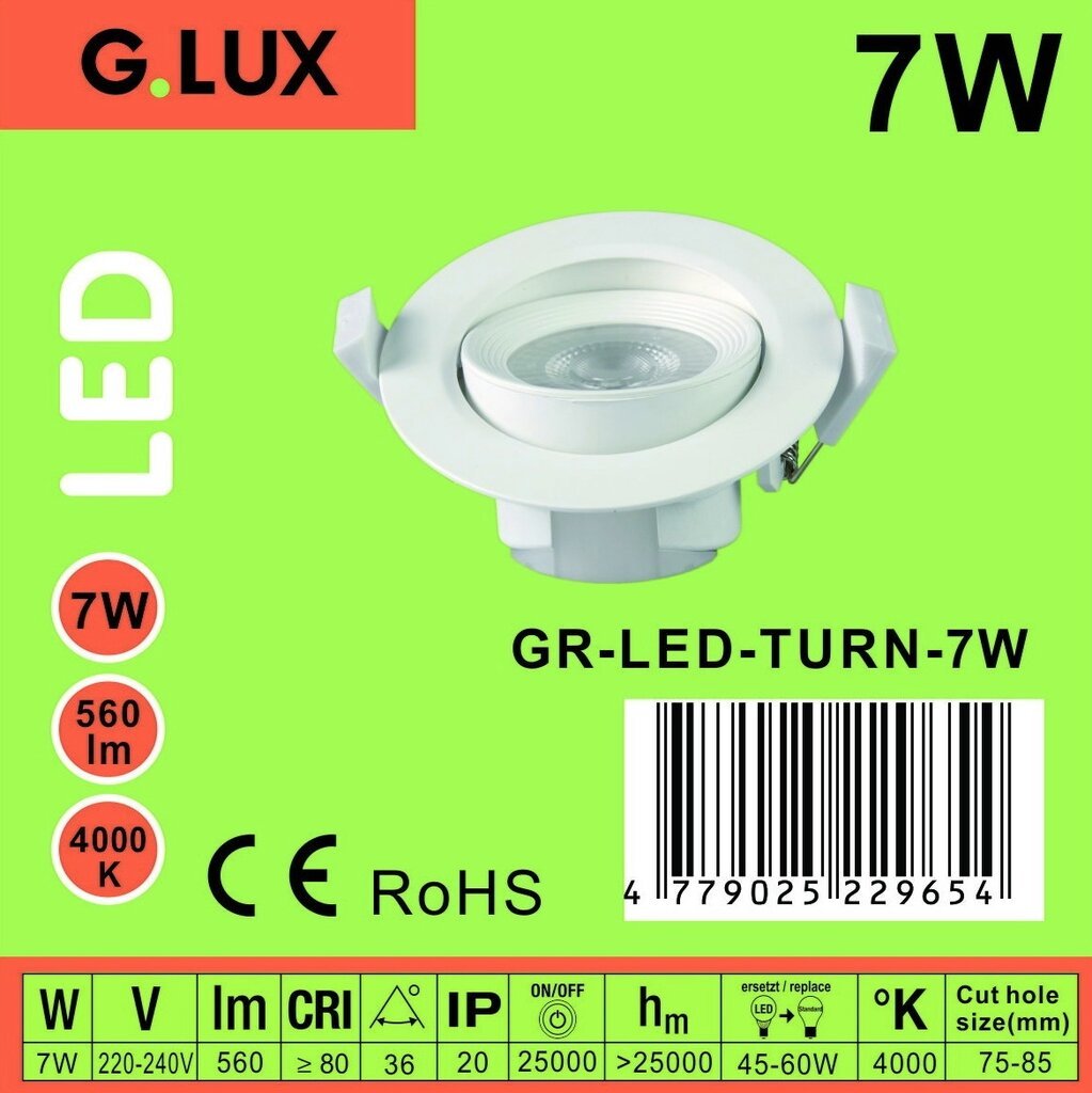 Šviestuvas G.LUX GR-LED-TURN-7W kaina ir informacija | Įmontuojami šviestuvai, LED panelės | pigu.lt