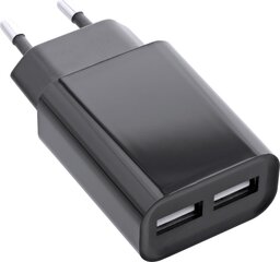 InLine® USB Power Adapter DUO, 2 Port 100-240VAC to 5V / 2.1A black kaina ir informacija | Adapteriai, USB šakotuvai | pigu.lt