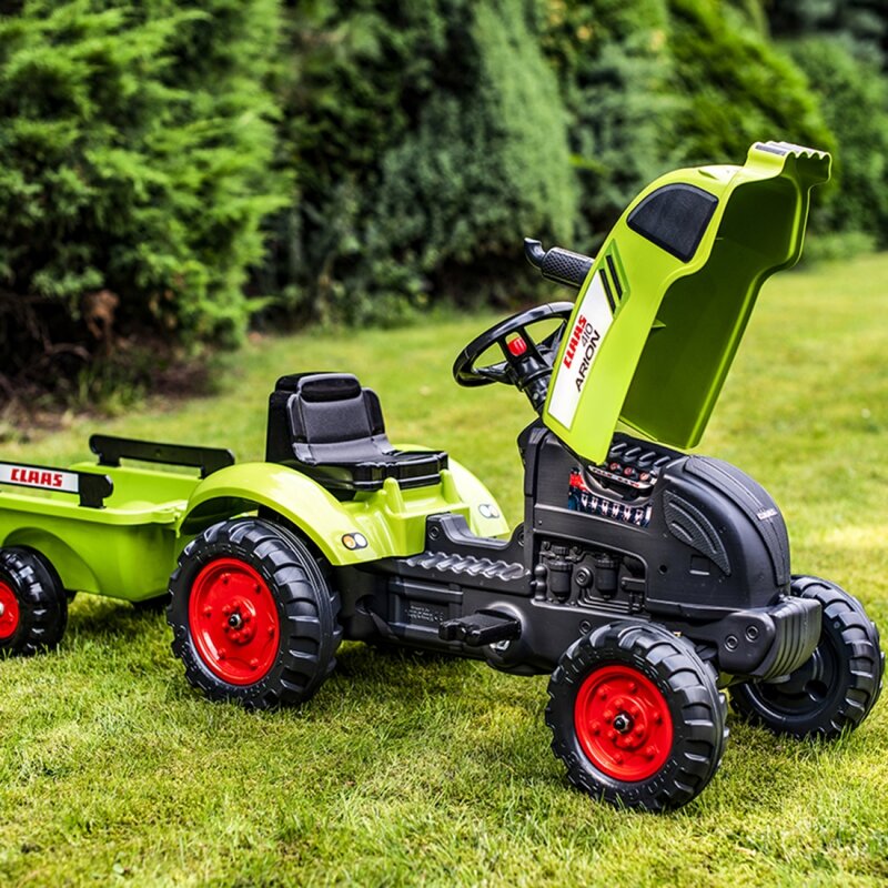 Pedalais minamas traktorius su priekaba - Claas Falk, žalias цена и информация | Žaislai berniukams | pigu.lt