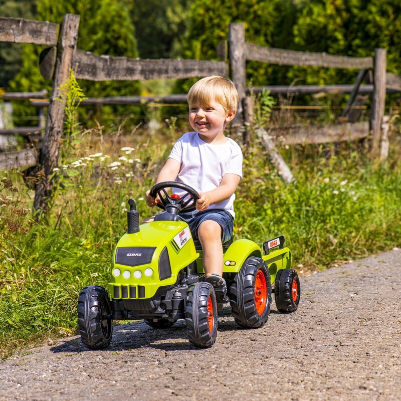 Pedalais minamas traktorius su priekaba - Claas Falk, žalias цена и информация | Žaislai berniukams | pigu.lt
