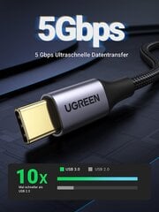 Ugreen US187 USB3.0 A/M to USB-C/M 2M Cable with Dark Gray Aluminum Sheath Black цена и информация | Кабели для телефонов | pigu.lt