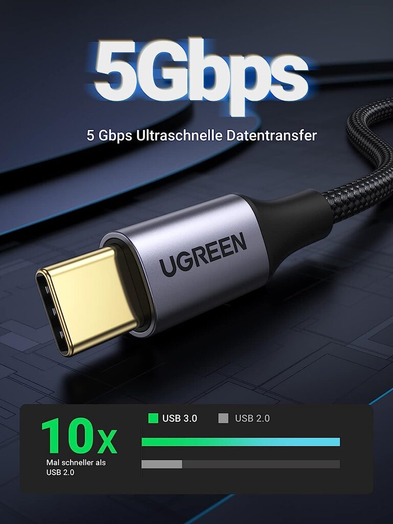 Ugreen US187, USB3.0 A/M to USB-C/M, 2 m kaina ir informacija | Laidai telefonams | pigu.lt