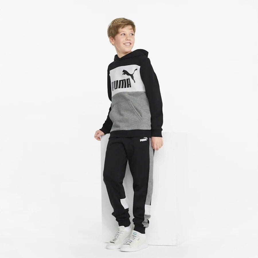 Sportinės kelnės vaikams Puma Essentials+ Colourblock 849083*01, pilkos kaina ir informacija | Kelnės berniukams | pigu.lt