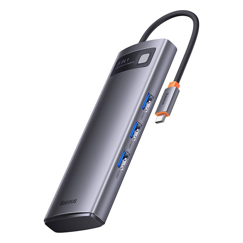 Hub 8in1 Baseus Metal Gleam Series, USB-C to 3x USB 3.0 + 2x HDMI + USB-C PD + microSD/SD kaina ir informacija | Adapteriai, USB šakotuvai | pigu.lt