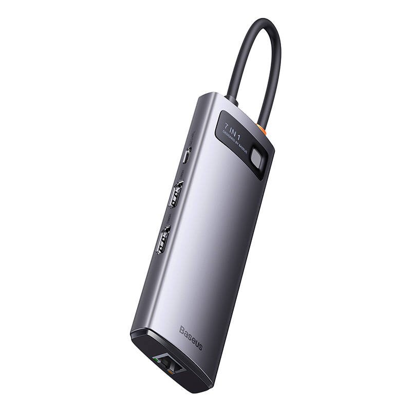 Hub 7in1 Baseus Metal Gleam Series, USB-C to 3x USB 3.0 + 2x HDMI + USB-C PD + Ethernet RJ45 цена и информация | Adapteriai, USB šakotuvai | pigu.lt