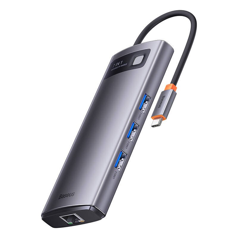 Hub 7in1 Baseus Metal Gleam Series, USB-C to 3x USB 3.0 + HDMI + USB-C PD + VGA + Ethernet RJ45 kaina ir informacija | Adapteriai, USB šakotuvai | pigu.lt