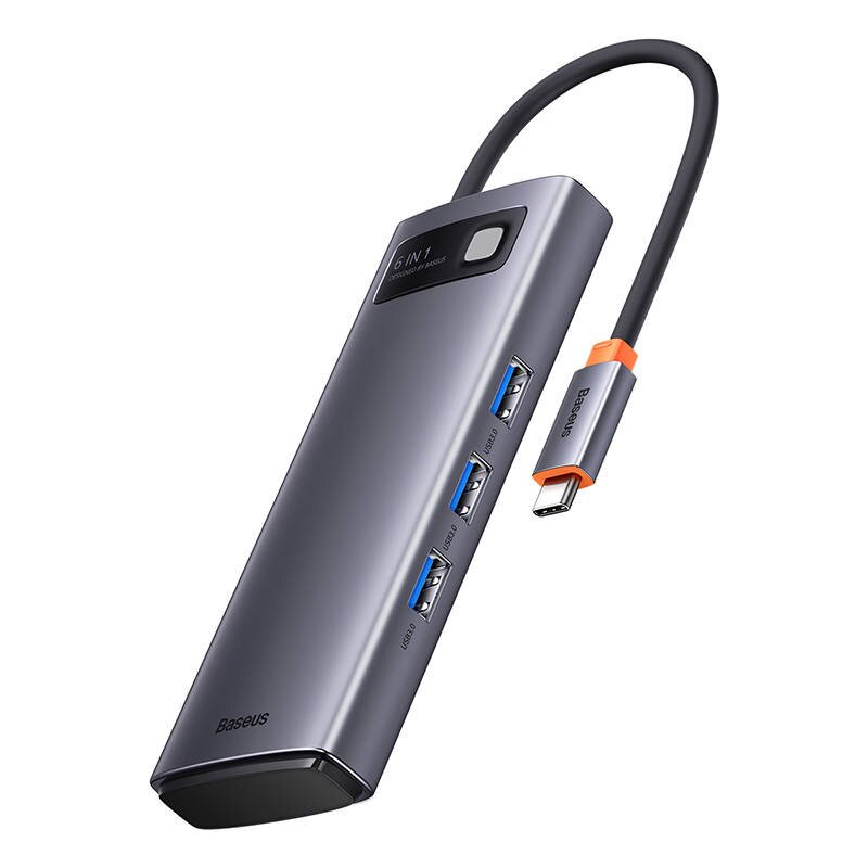 Hub 6in1 Baseus Metal Gleam Series, USB-C to 3x USB 3.0 + 2x HDMI + USB-C PD kaina ir informacija | Adapteriai, USB šakotuvai | pigu.lt