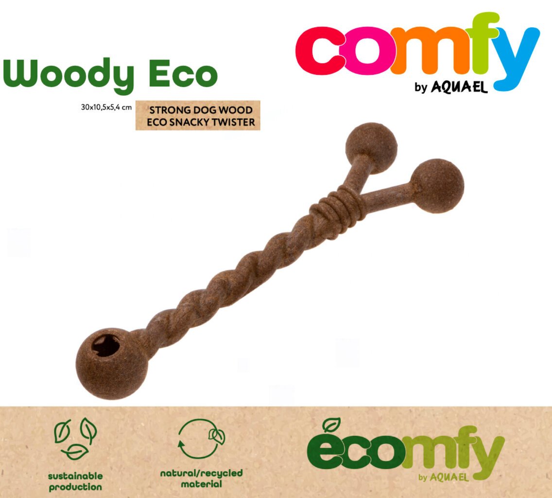 Woody ECO žaislas šunims, pagamintas iš elastomero ir perdirbto medžio pluošto mišinio, 30x10,5x5,4 cm kaina ir informacija | Žaislai šunims | pigu.lt