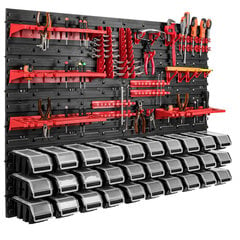 Настенная полка 115 x 78 см, 30 черных ящиков для хранения цена и информация | Ящики для инструментов, держатели | pigu.lt