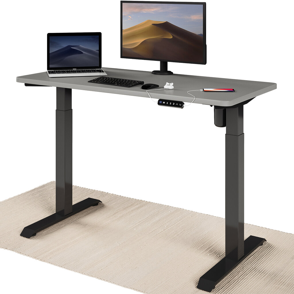 Elektrinis reguliuojamo aukščio stalas Desktronic su USB A ir C jungtimis, Juodos kojos, Pilkas stalviršis 120x60cm kaina ir informacija | Kompiuteriniai, rašomieji stalai | pigu.lt