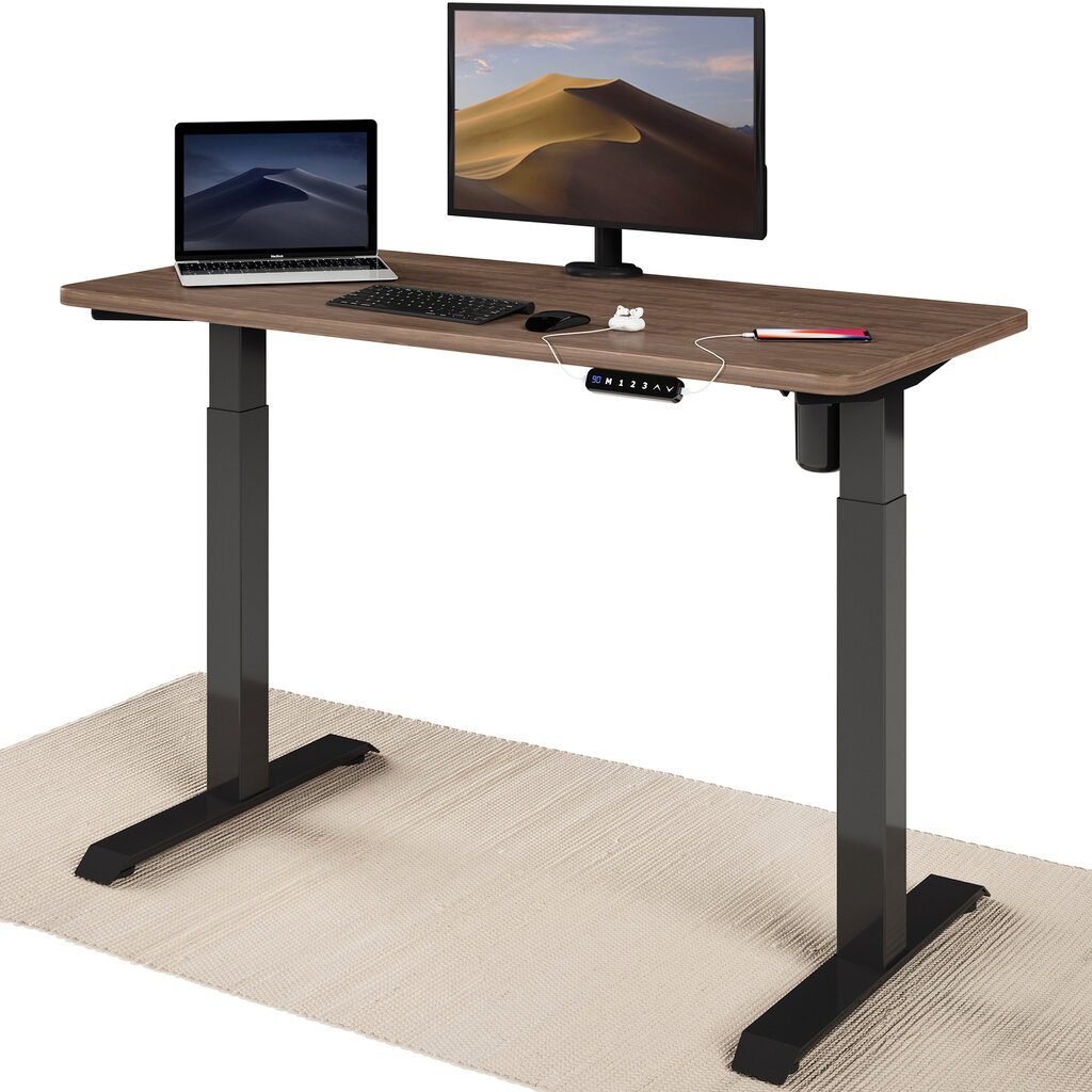 Elektrinis reguliuojamo aukščio stalas Desktronic su USB A ir C jungtimis, Juodos kojos, Riešuto stalviršis 120x60cm kaina ir informacija | Kompiuteriniai, rašomieji stalai | pigu.lt