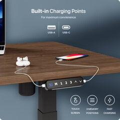 Регулируемый по высоте стол Desktronic с электроприводом, с разъемами USB A и C, Черные ноги, Ореховая столешница 120x60 см цена и информация | Компьютерные, письменные столы | pigu.lt