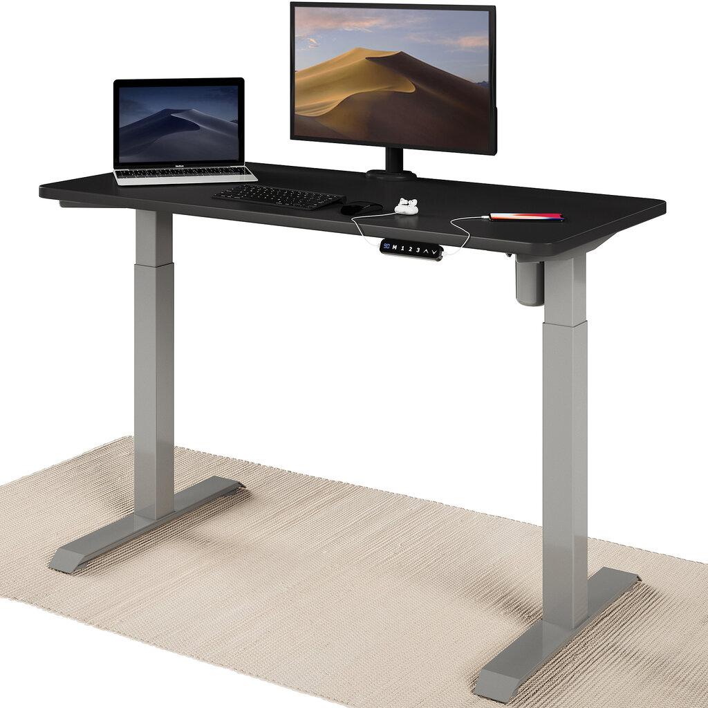 Elektrinis reguliuojamo aukščio stalas Desktronic su USB A ir C jungtimis, Pilkos kojos, Juodas stalviršis 120x60cm цена и информация | Kompiuteriniai, rašomieji stalai | pigu.lt