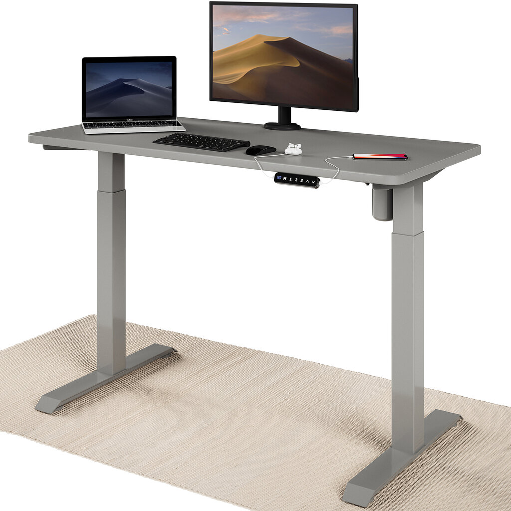 Elektrinis reguliuojamo aukščio stalas Desktronic su USB A ir C jungtimis, Pilkos kojos, Pilkas stalviršis 120x60cm kaina ir informacija | Kompiuteriniai, rašomieji stalai | pigu.lt