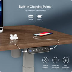 Регулируемый по высоте стол Desktronic с электроприводом, с разъемами USB A и C, 120x60 см цена и информация | Компьютерные, письменные столы | pigu.lt