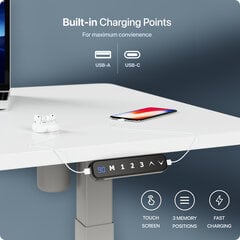 Регулируемый по высоте стол Desktronic с электроприводом, с разъемами USB A и C, Серые ноги, Белая столешница 120x60 см цена и информация | Компьютерные, письменные столы | pigu.lt