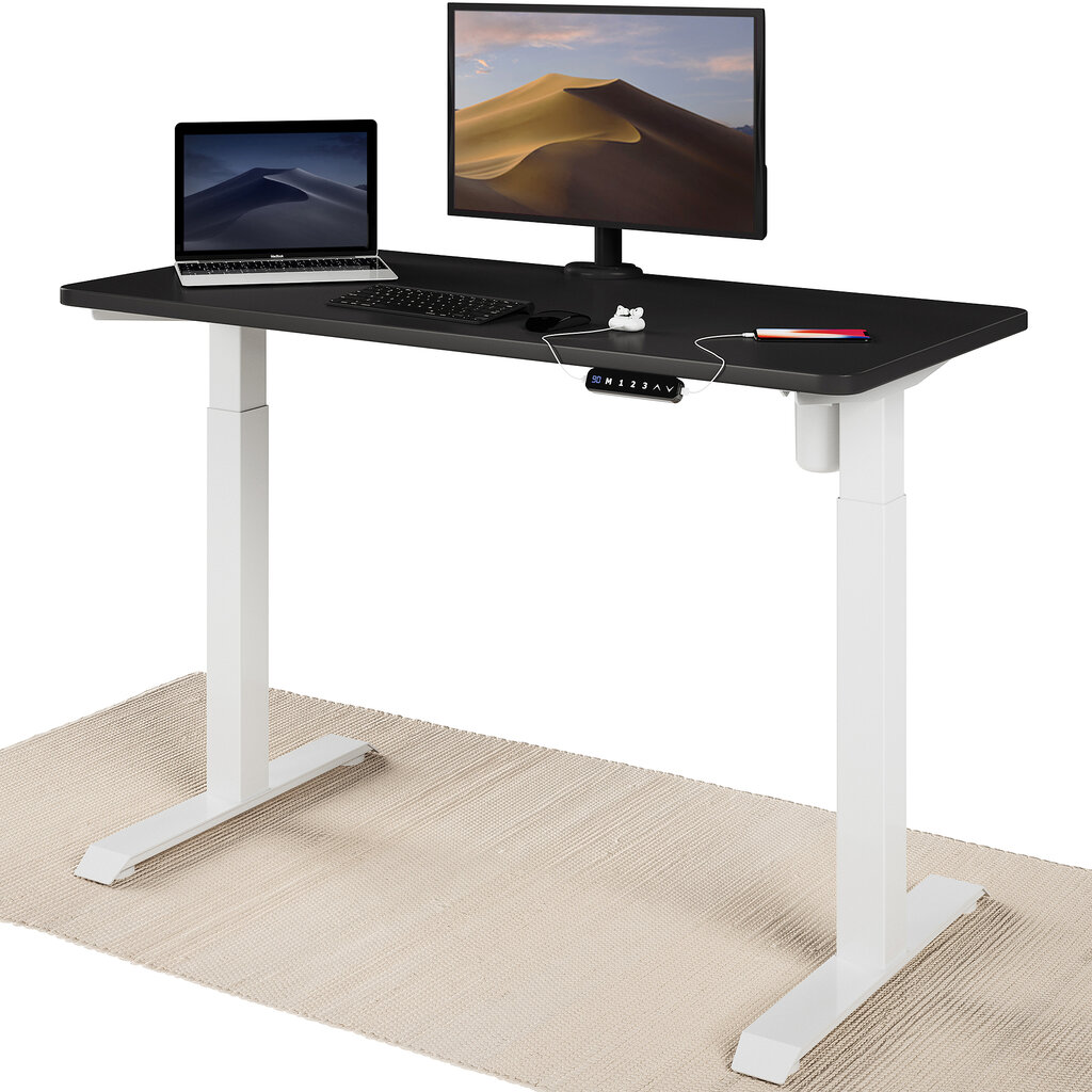 Elektrinis reguliuojamo aukščio stalas Desktronic su USB A ir C jungtimis, Baltos kojos, Juodas stalviršis 120x60cm kaina ir informacija | Kompiuteriniai, rašomieji stalai | pigu.lt