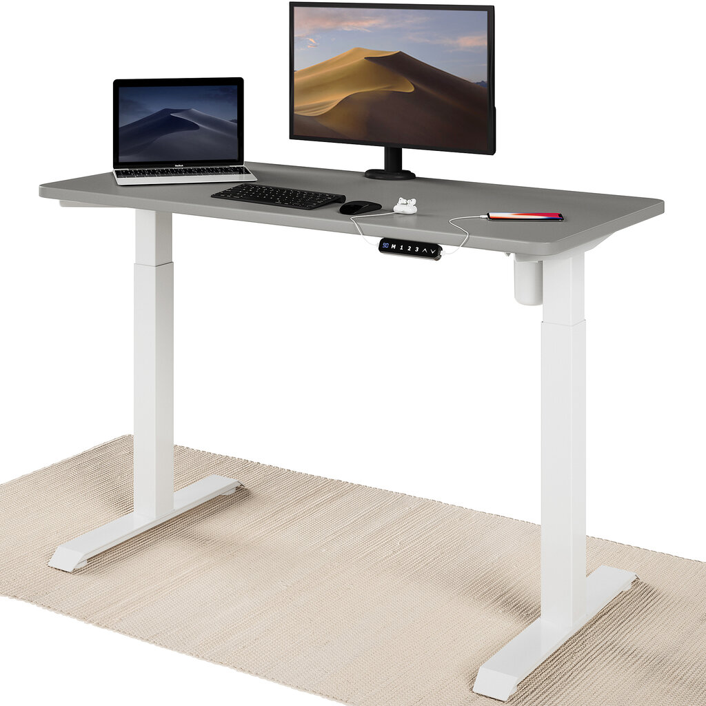 Elektrinis reguliuojamo aukščio stalas Desktronic su USB A ir C jungtimis, Baltos kojos, Pilkas stalviršis 120x60cm kaina ir informacija | Kompiuteriniai, rašomieji stalai | pigu.lt