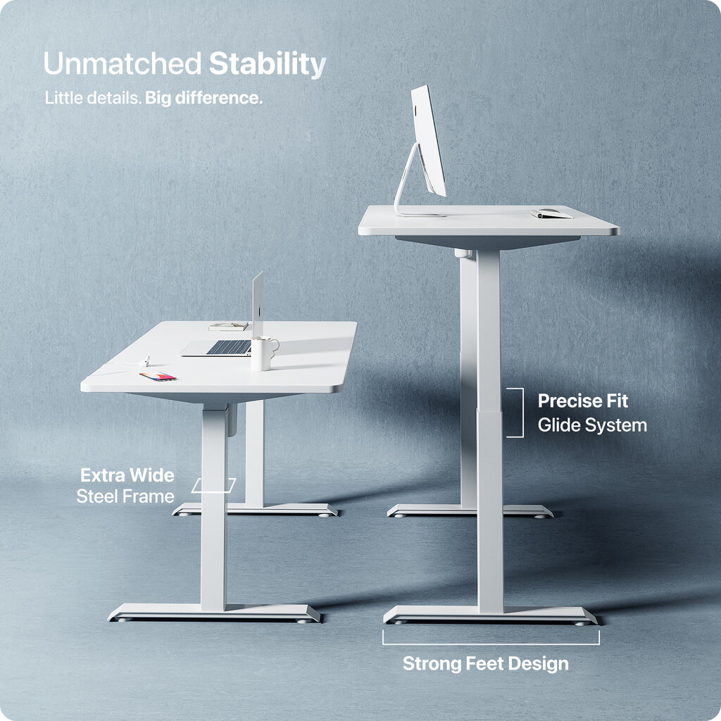 Elektrinis reguliuojamo aukščio stalas Desktronic su USB A ir C jungtimis, Baltos kojos, Baltas stalviršis 120x60cm kaina ir informacija | Kompiuteriniai, rašomieji stalai | pigu.lt