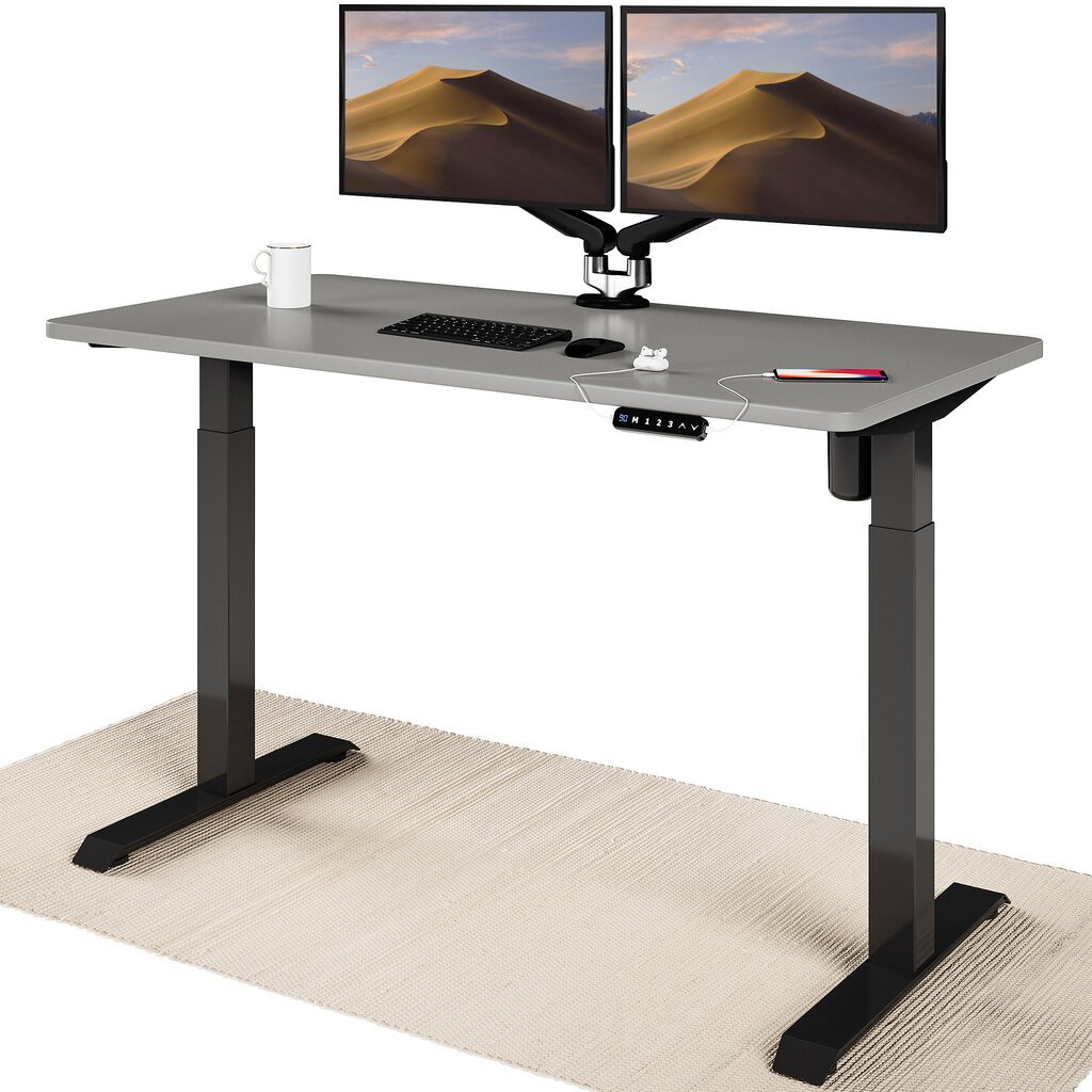 Elektrinis reguliuojamo aukščio stalas Desktronic su USB A ir C jungtimis, Juodos kojos, Pilkas stalviršis 140x70cm kaina ir informacija | Kompiuteriniai, rašomieji stalai | pigu.lt