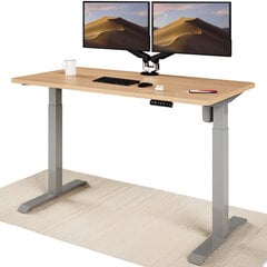 Elektrinis reguliuojamo aukščio stalas Desktronic su USB A ir C jungtimis, Pilkos kojos, Ąžuolo stalviršis 140x70cm kaina ir informacija | Kompiuteriniai, rašomieji stalai | pigu.lt