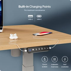 Регулируемый по высоте стол Desktronic с электроприводом, с разъемами USB A и C, Серые ноги, Дубовая столешница 140x70 см цена и информация | Компьютерные, письменные столы | pigu.lt