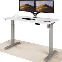 Регулируемый по высоте стол Desktronic с электроприводом, с разъемами USB A и C, Серые ноги, Белая столешница 140x70 см цена и информация | Компьютерные, письменные столы | pigu.lt