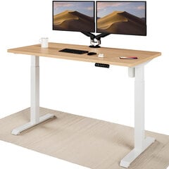 Elektrinis reguliuojamo aukščio stalas Desktronic su USB A ir C jungtimis, Baltos kojos, Ąžuolo stalviršis 140x70cm kaina ir informacija | Kompiuteriniai, rašomieji stalai | pigu.lt