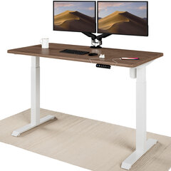 Регулируемый по высоте стол Desktronic с электроприводом, с разъемами USB A и C, Белые ноги, Ореховая столешница 140x70 см цена и информация | Компьютерные, письменные столы | pigu.lt