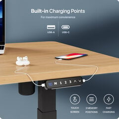 Регулируемый по высоте стол Desktronic с электроприводом, с разъемами USB A и C, Черные ноги, Дубовая столешница 160x80 см цена и информация | Компьютерные, письменные столы | pigu.lt