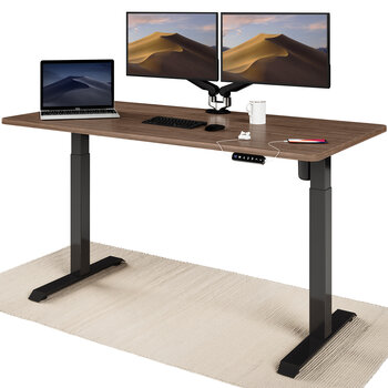 Elektrinis reguliuojamo aukščio stalas Desktronic su USB A ir C jungtimis, Juodos kojos, Riešuto stalviršis 160x80cm kaina ir informacija | Kompiuteriniai, rašomieji stalai | pigu.lt