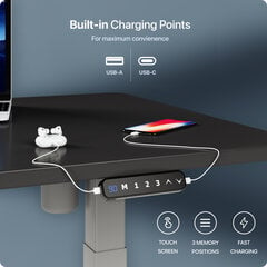 Регулируемый по высоте стол Desktronic с электроприводом, с разъемами USB A и C, Серые ноги, Черная столешница 160x80 см цена и информация | Компьютерные, письменные столы | pigu.lt