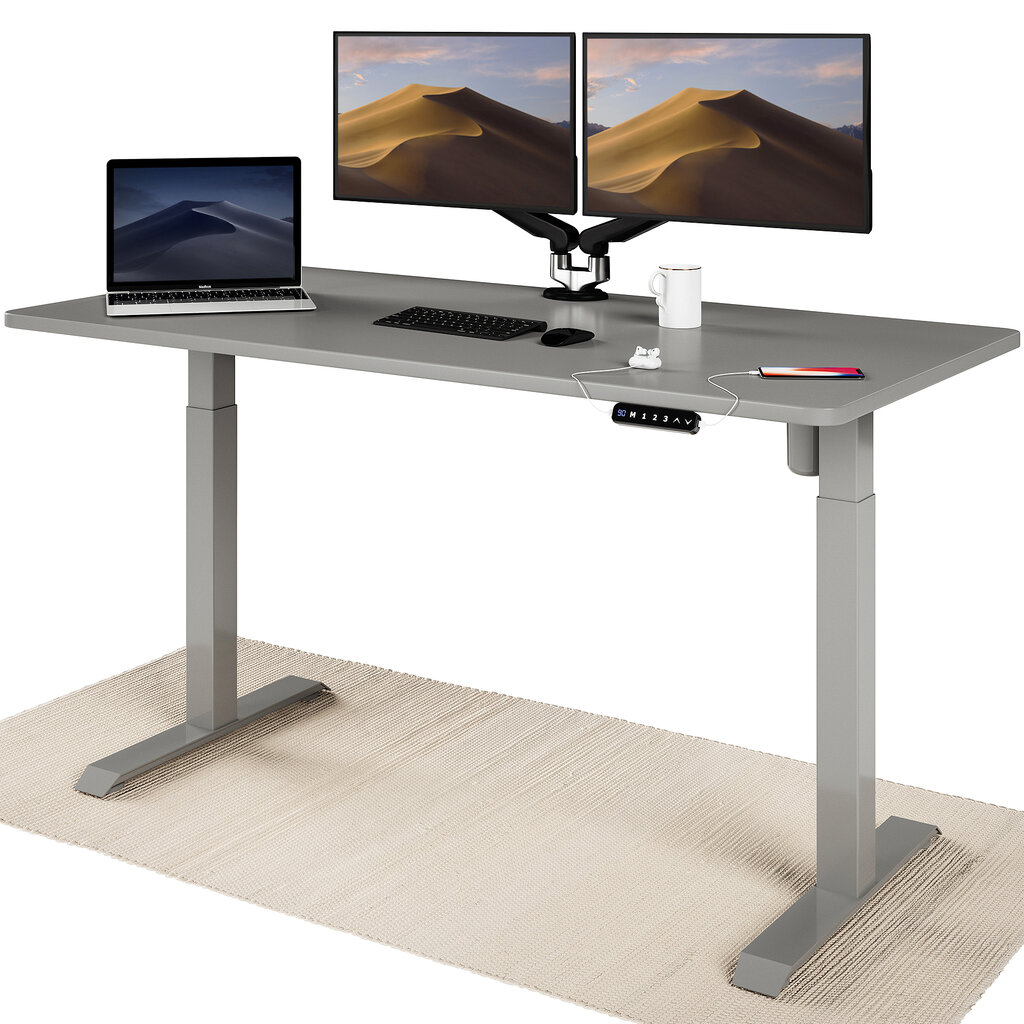 Elektrinis reguliuojamo aukščio stalas Desktronic su USB A ir C jungtimis, Pilkos kojos, Pilkas stalviršis 160x80cm kaina ir informacija | Kompiuteriniai, rašomieji stalai | pigu.lt