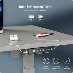 Регулируемый по высоте стол Desktronic с электроприводом, с разъемами USB A и C, Серые ноги, Серая столешница 160x80 см цена и информация | Компьютерные, письменные столы | pigu.lt