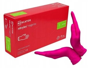 Перчатки одноразовые нитриловые MERCATOR Nitrylex magenta S 100 шт. цена и информация | Рабочие перчатки, гладкие, из козьей кожи / нейлона | pigu.lt