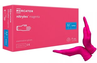 Перчатки одноразовые нитриловые MERCATOR Nitrylex magenta M 100 шт. цена и информация | Pirštinės darbui sode M/25cm | pigu.lt