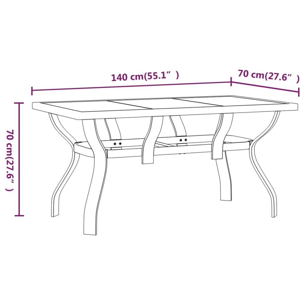 Sodo stalas, juodos spalvos, 140x70x70cm, plienas ir stiklas kaina ir informacija | Lauko stalai, staliukai | pigu.lt
