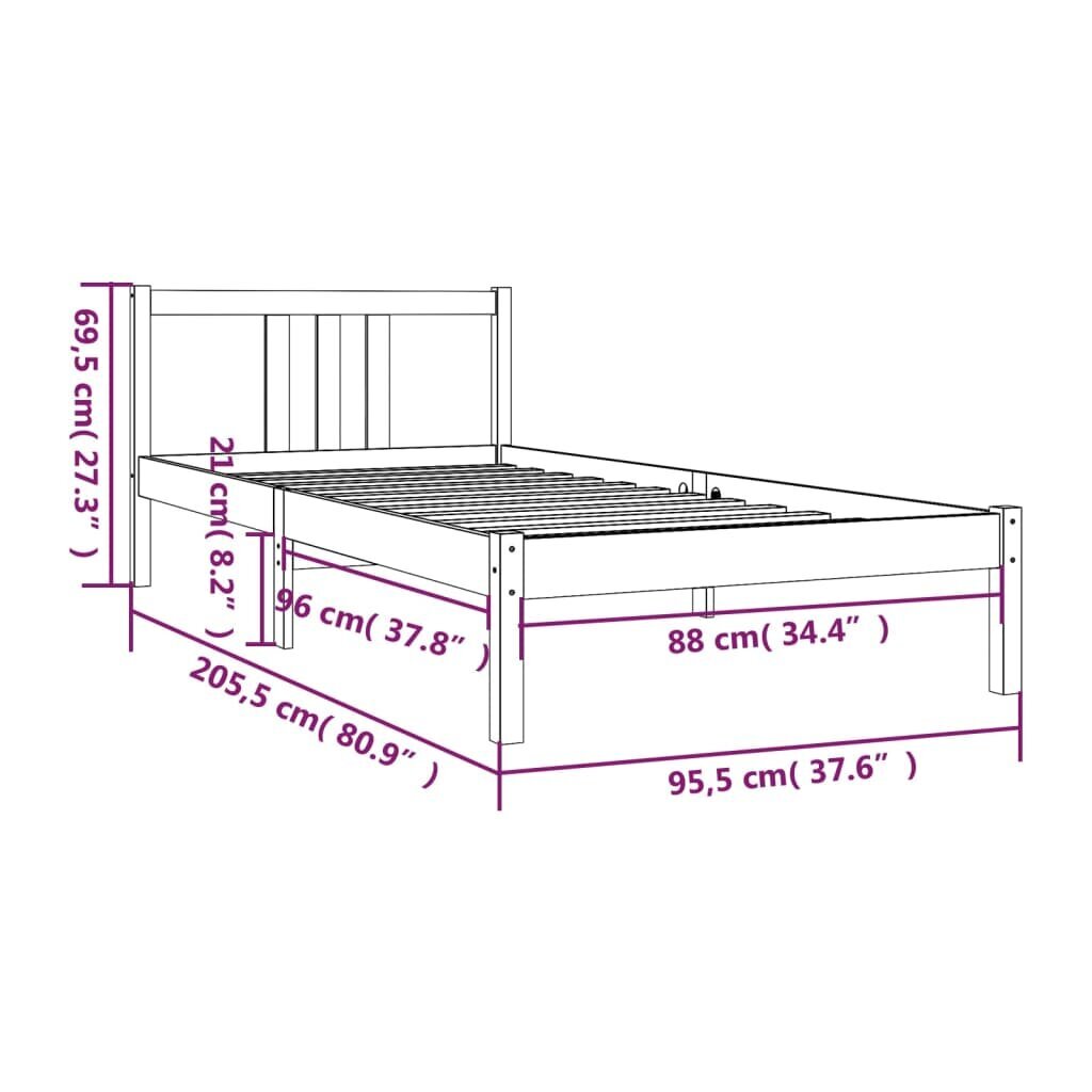 Lovos rėmas, juodos spalvos, 90x200cm, medienos masyvas kaina ir informacija | Lovos | pigu.lt