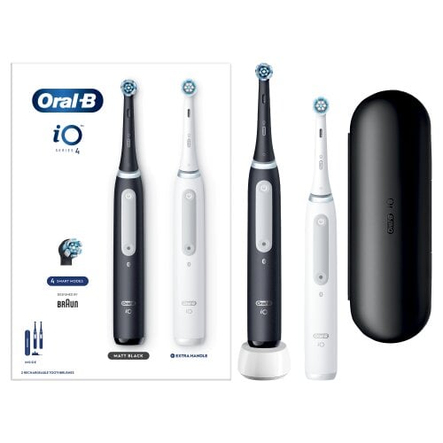 Oral-B iO4 Series Duo Pack Matt Black/Quite White kaina ir informacija | Elektriniai dantų šepetėliai | pigu.lt