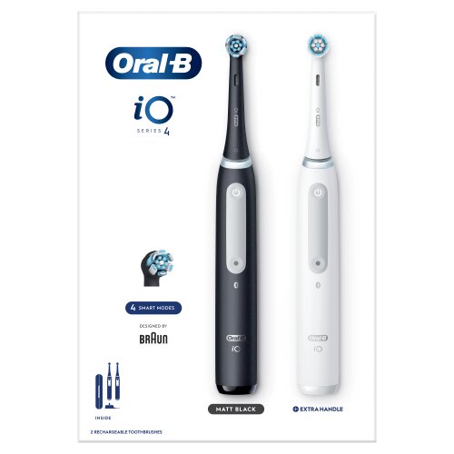 Oral-B iO4 Series Duo Pack Matt Black/Quite White kaina ir informacija | Elektriniai dantų šepetėliai | pigu.lt