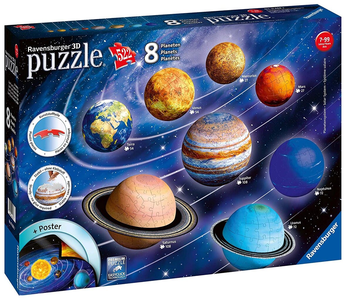 Ravensburger Planetary Solar System 3D Planets 3D Puzzle 522 Детали,  Возраст 7+ цена | pigu.lt