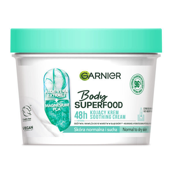 Raminamasis kūno kremas normaliai ir sausai odai Garnier Body Superfood Soothing Body Cream, 380 ml цена и информация | Kūno kremai, losjonai | pigu.lt