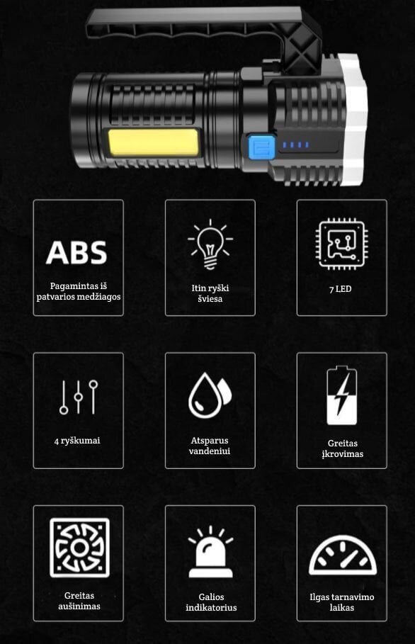 Pakraunamas prožektorius, 7 LED modulių цена и информация | Žibintuvėliai, prožektoriai | pigu.lt