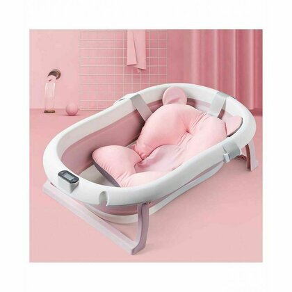 Primabobo Premium sulankstoma vonia su elektroniniu termometru ir vonios pagalve, 80 cm, rožinė цена и информация | Maudynių priemonės | pigu.lt