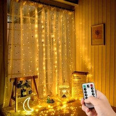 USB-гирлянда занавеска из 300 LED (3x3m) и 8 режимов с таймером дистанционного управления (Warm White) цена и информация | Рождественское украшение CA1031, 10 см | pigu.lt