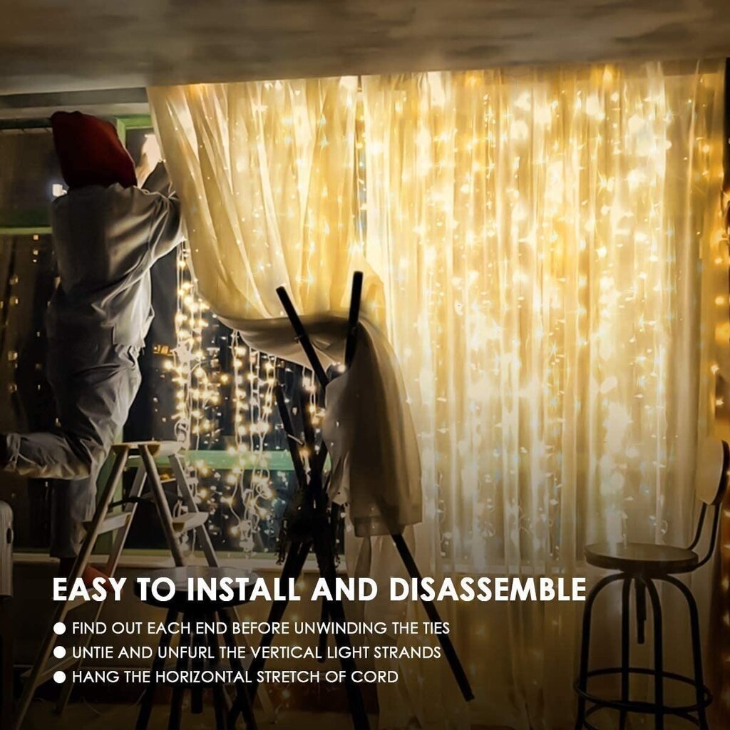 300 LED šviesos užuolaida, 3x3m kaina ir informacija | Kalėdinės dekoracijos | pigu.lt