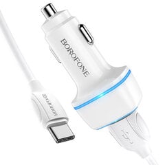 Borofone Car charger BZ14 Max - 2xUSB - 2,4A with USB to Type C cable white цена и информация | Зарядные устройства для телефонов | pigu.lt